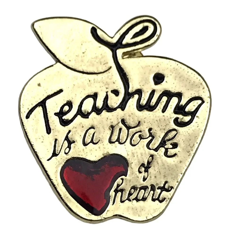 Teaching is a Work of Love Apple Heart Vintage Pin Brooch